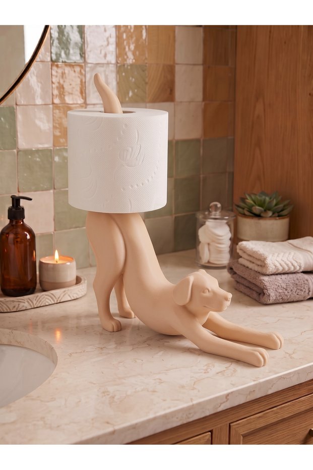 Stretching Dog Cream Toilet Paper Holder | Decorative Toilet Paper Holder