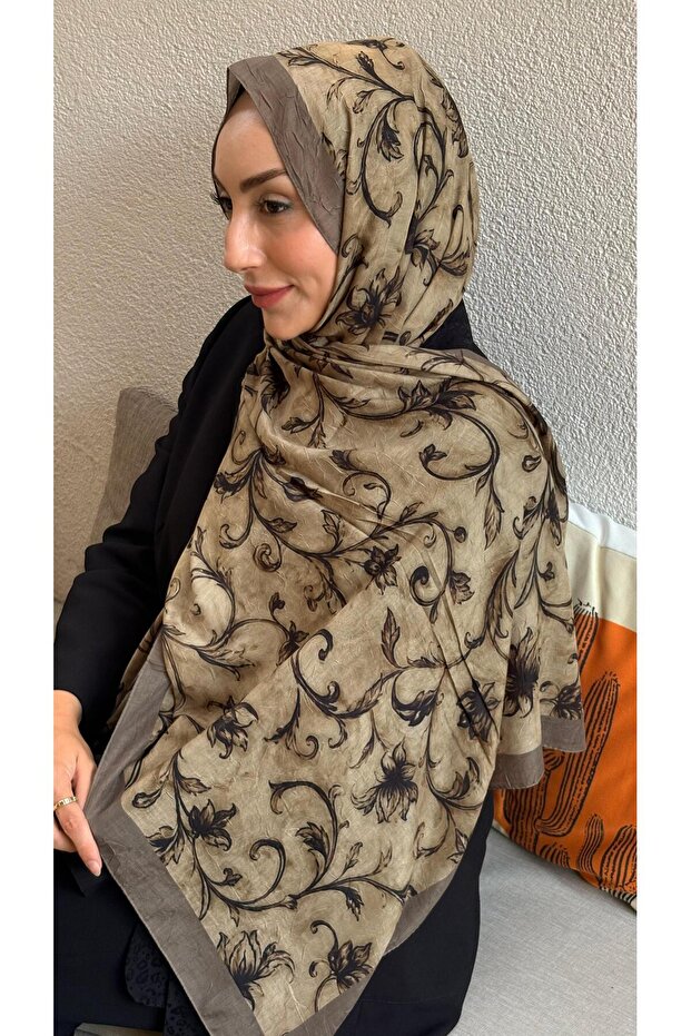 Dark Beige Patterned Bamboo Knitted Shawl