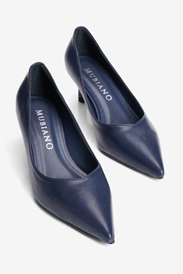 Women's High Heel Shoes Stiletto Pointed Toe Short Heel Fern Navy Blue