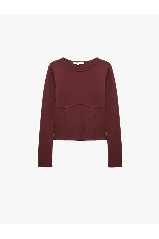 Underwire Corset Detailed Crew Neck Slim Fit Long Sleeve T-Shirt
