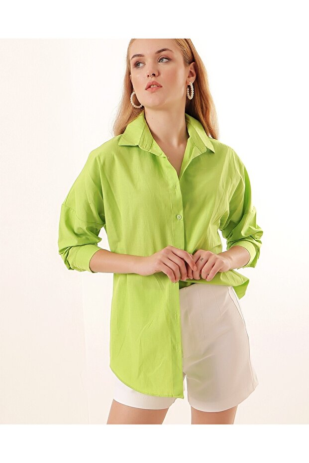 3900 Oversize Long Basic Shirt - Çağla