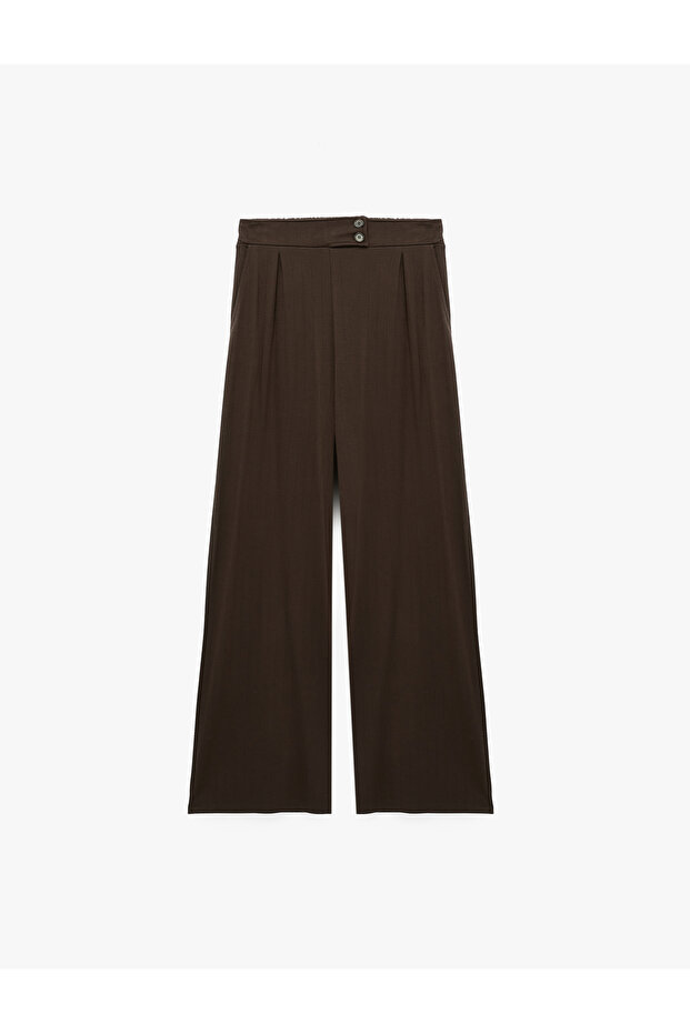 Straight Wide-Leg Pleated Fabric Pants with Pockets