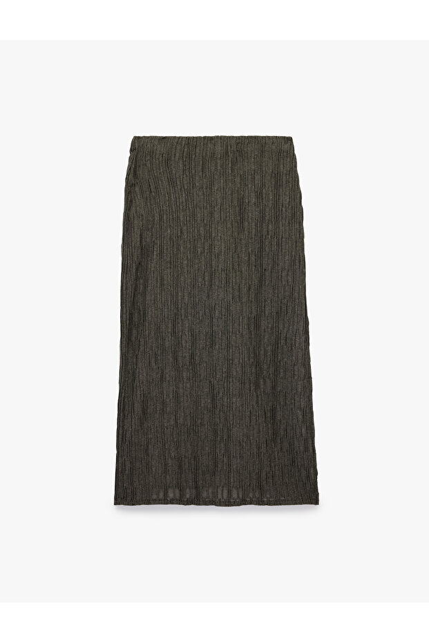 Slim Fit Slit Textured Fabric Midi Pencil Skirt