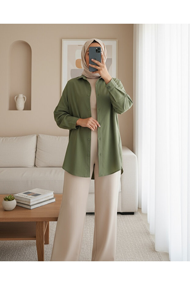 3900 Oversize Long Basic Shirt - A.Khaki