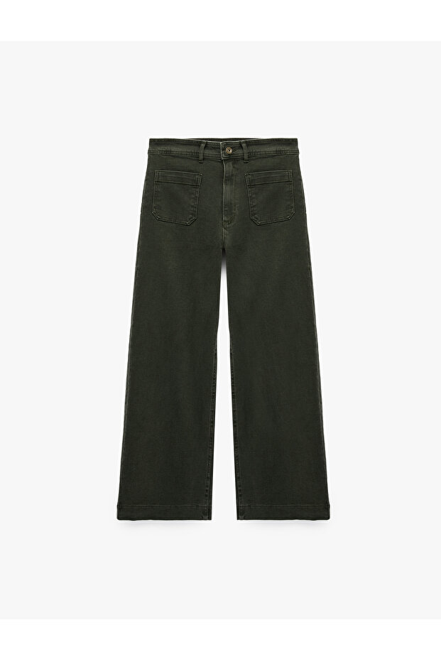 Regular Waist Pocket Detailed Short Wide Leg Denim Trousers - Culotte Jeans