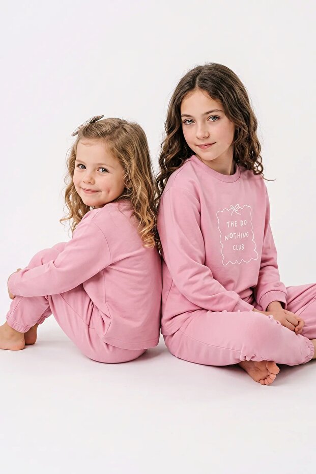 Girl's the Do Nothing Club Printed Long Sleeve Pajama Set