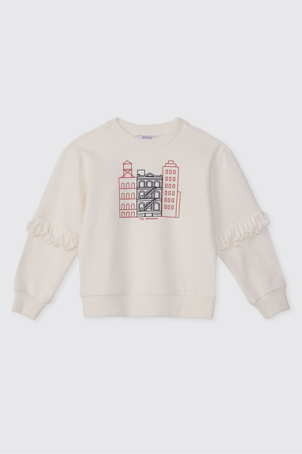 Girl's Printed Ecru Sweatshirt