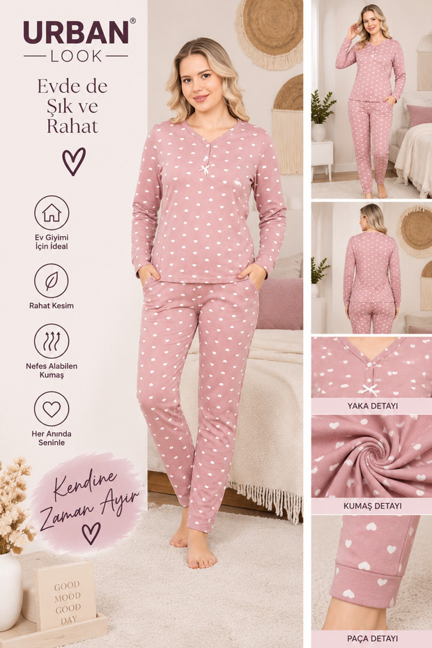 Women's Patterned Pajama Set – Long Sleeve Comfortable Home Wear