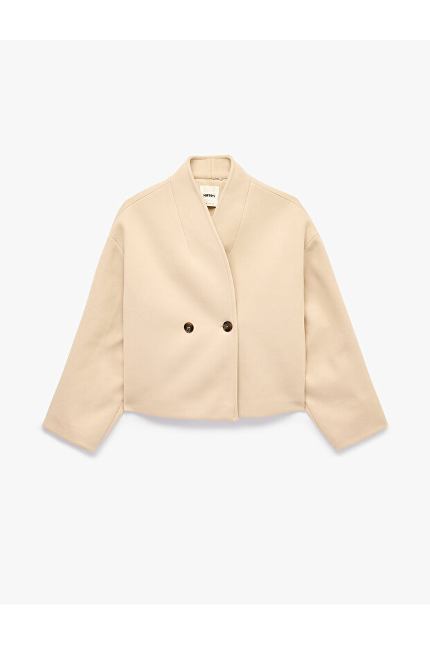 Long Sleeve Buttoned Double Breasted Collar Oversize Cashmere Jacket