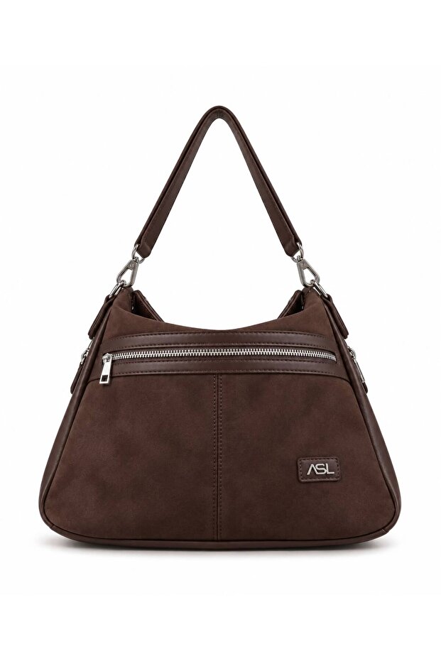 Women's Suede Zipper Detailed Shoulder Bag