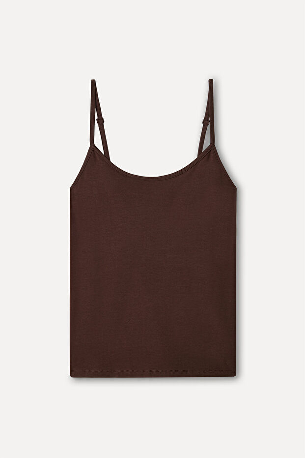 Women's Brown Fitted Open Collar Undershirt