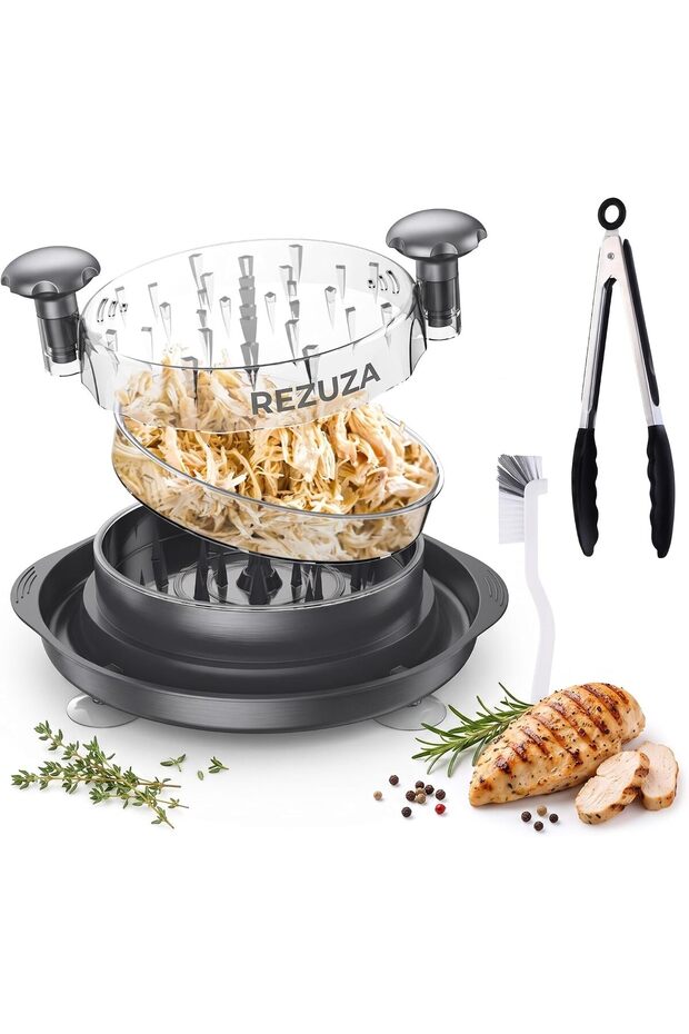 Chicken Shredder Bowl with Meat Shredding Claws, Rotating Meat Shredder Tool with Cleaning Brush