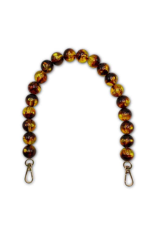 Acrylic Bag Handle with Amber Pearls Model Gold Color Hook 45 cm
