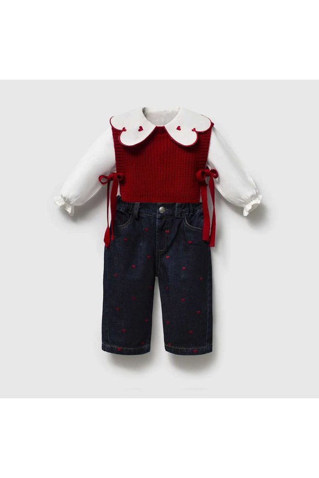 Lumiere Embroidered Balloon Jean Sweater and Shirt 3-Piece Baby Girl Set