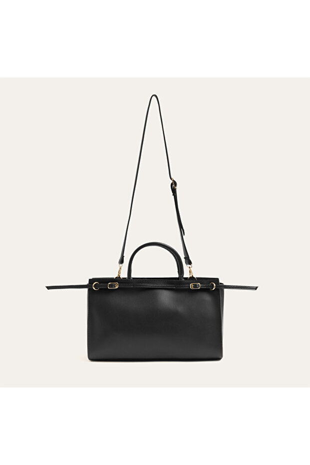 Women's Black Belt Detailed Handbag