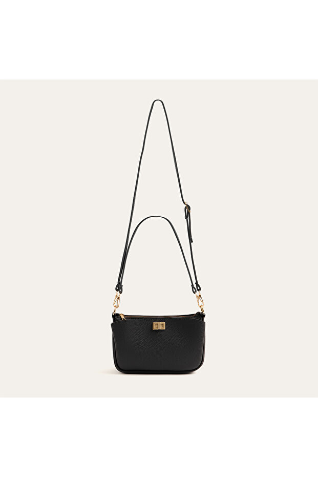 Women's Black Lock Detailed Shoulder Bag