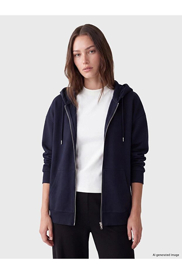 Hooded Oversize Women's Thick Zippered Sweatshirt (W6)