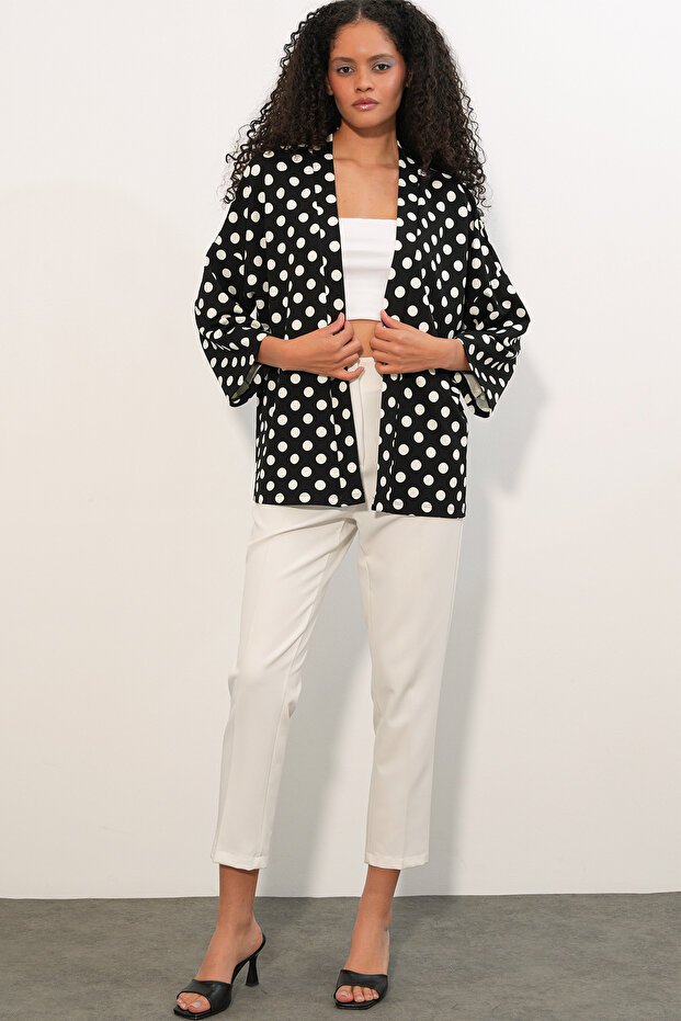 Women's Knitted Polka Dot Kimono 5996 - Black