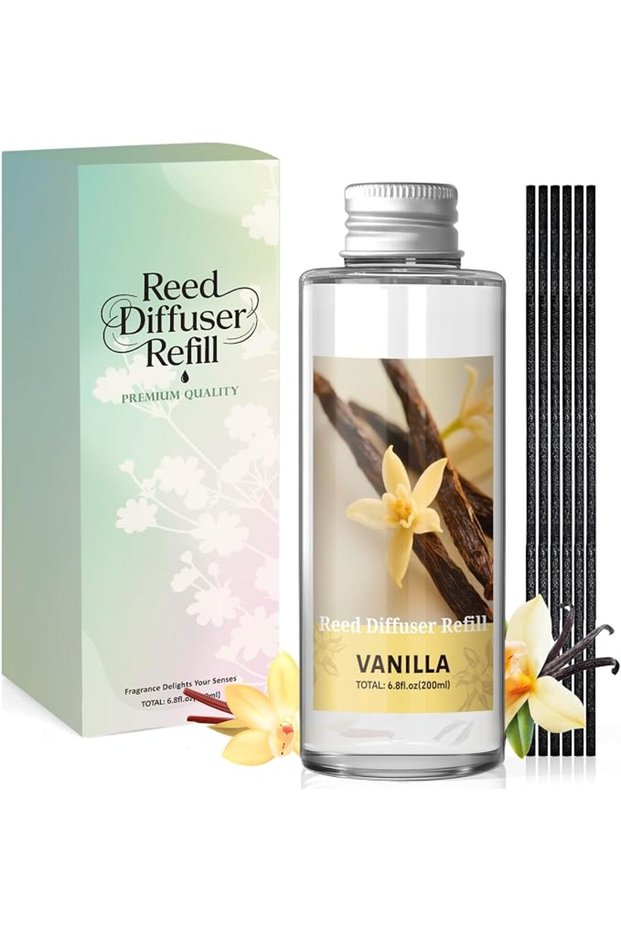 زيت معطر للناشر العطري 200 مل، برائحة الفانيليا مع 6 أعواد