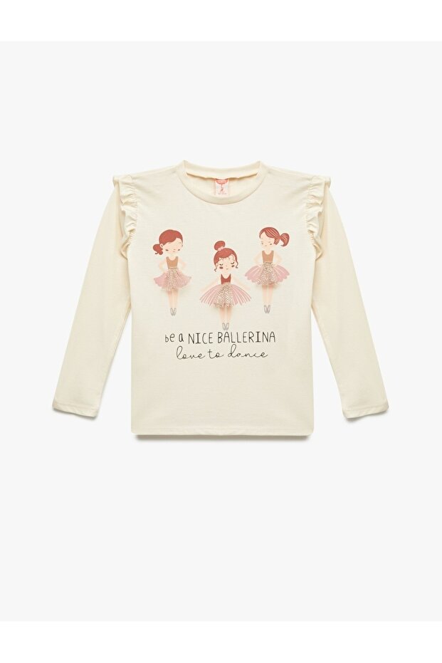 Long Sleeve T-Shirt Ballerina Printed Cotton Crew Neck