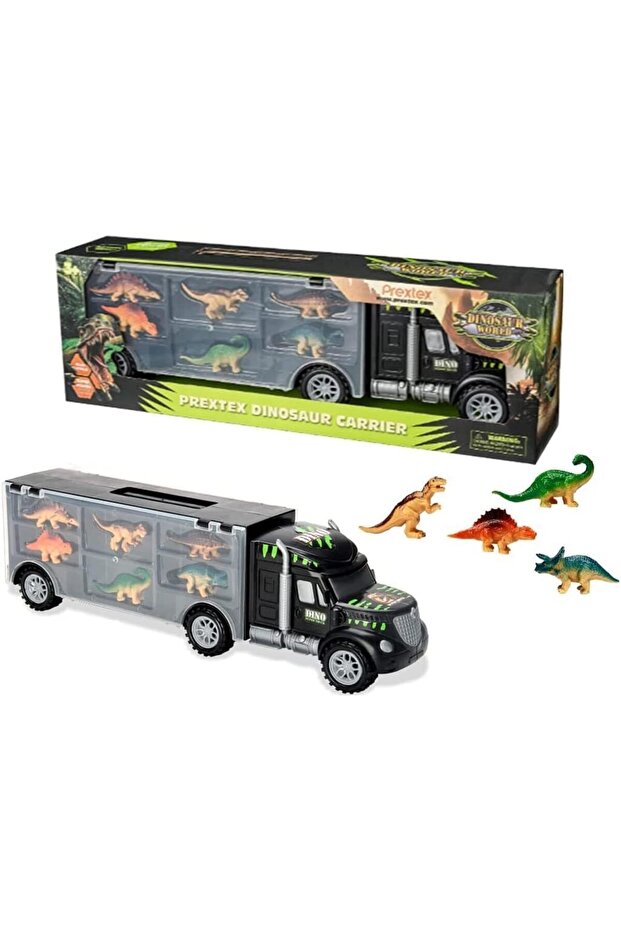 Dinosaur Transportation Truck Toy with 6 Dinosaur Figures and Large Wagon,for Kids Ages 3-12