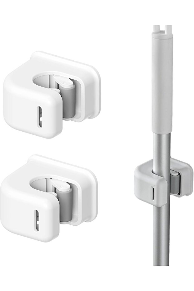 3-Piece Self-Adhesive Broom and Mop Holder Wall Mount,No-Drill Anti-Slip Grippers for Home and Garage,White