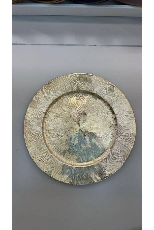 Gilded Plastic Serving Platter, Striped