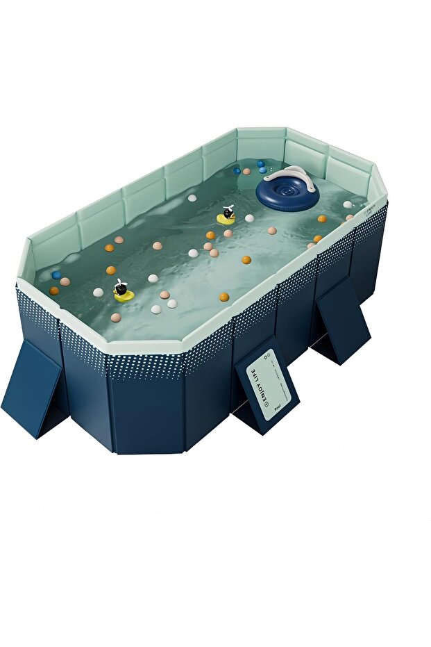 Extra Large Foldable Kids Swimming Pool 210×140×55cm, Portable Hard Shell Splash Pool, Non-Inflatable PVC Water Play Pool, Outdoor Backyard Pool for Kids, Pets & Family Fun