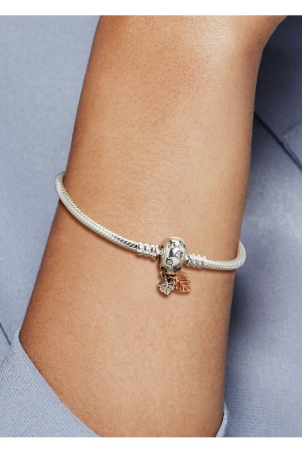 Two Color Leaf Dangle Charm Bracelet – Silver Color Tarnish Resistant Steel Nature Themed Women's Bracelet