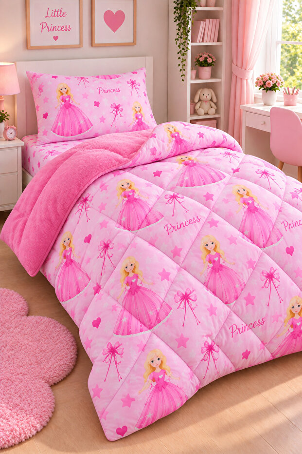 Single Welsoft Children's Sleeping Set | Winter Pufidik Quilt & Patterned Elastic Sheets