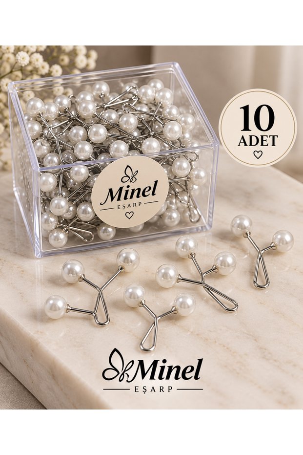 Mineşarp 10 Pieces Scarf, Turban and Shawl Fastener Clips. İnci Model. Hijab Accessory.