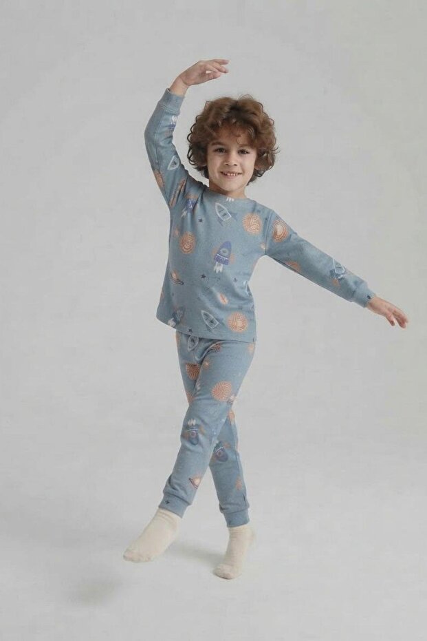 Boy's Alien-Basketball Printed Cotton Pajama Set Tkm1030