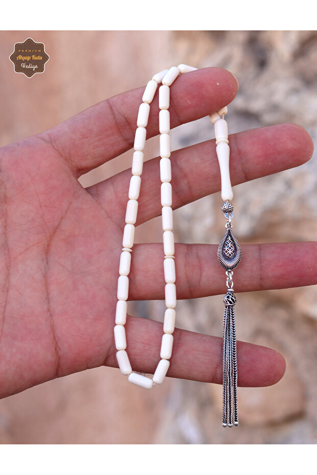 Silver Tasselled Fine Capsule Cut Original Ivory Tooth Rosary 201025858