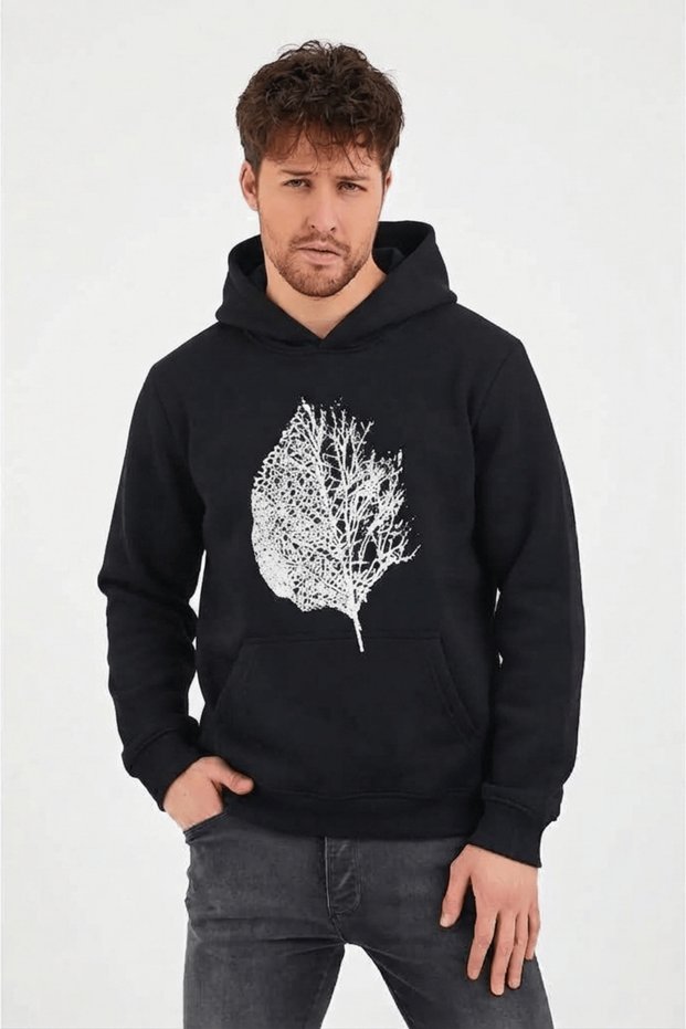 Men's 100% Cotton Black Xyaprakx Print Loose Fit Sweatshirt Hoodie