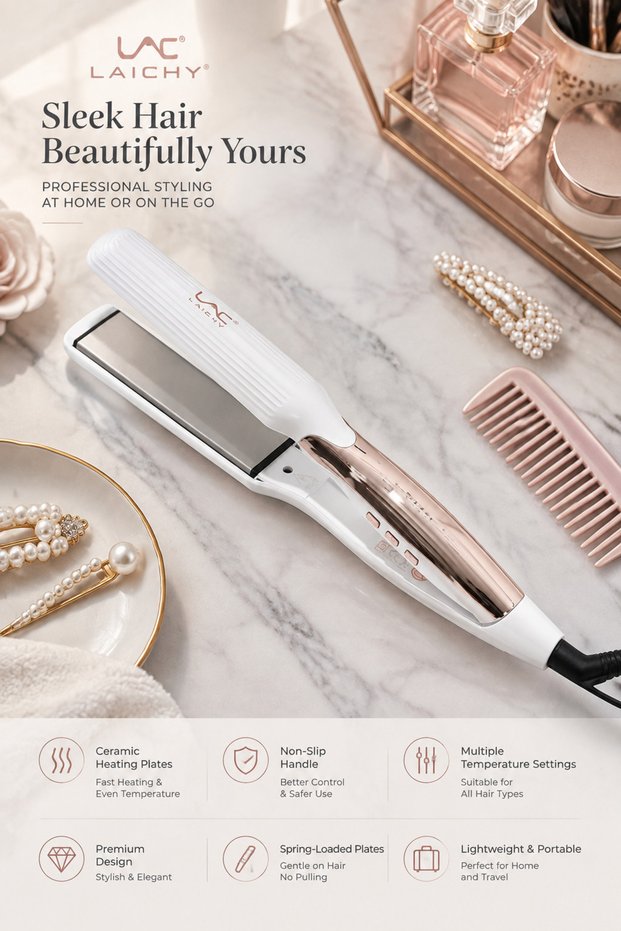Wide Plate Hair Straightener Flat Iron, Ceramic Coating Straightening Iron with Multi Temperature Settings, Fast Heat Up 2 in 1 Straightener & Curler for All Hair Types