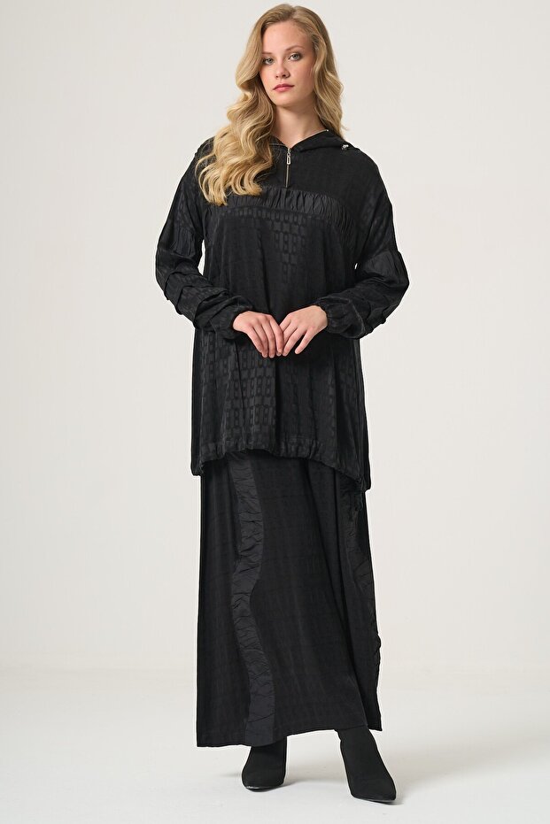 Draped Technical-Fabric Cupro Silk Tunic & Trouser Set