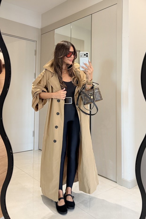 Funs Camel Kuşaklı Premium Oversize Trenç