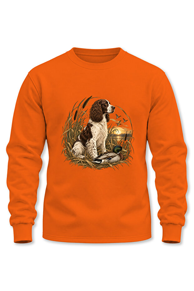 Nature and Spaniel Printed Long Sleeve 3 Thread Yarn Embroidered Hunter Sweatshirt