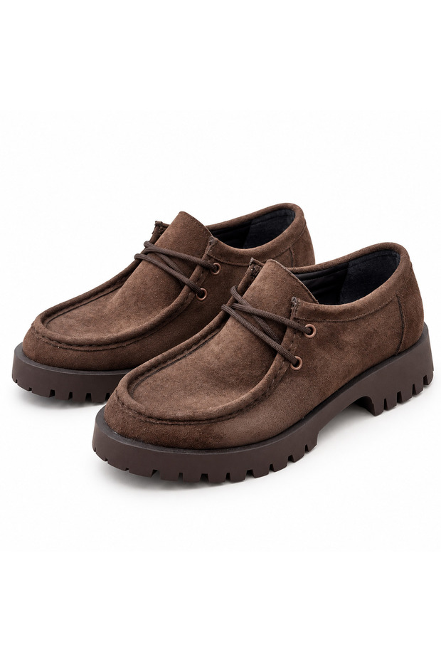 Women's Lace-Up Casual Shoes with Sewing Detail and Thick Toothed Sole