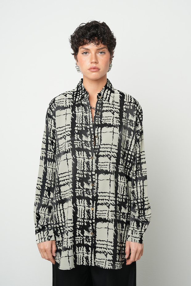 Women's Square Patterned Comfortable Oversize Shirt