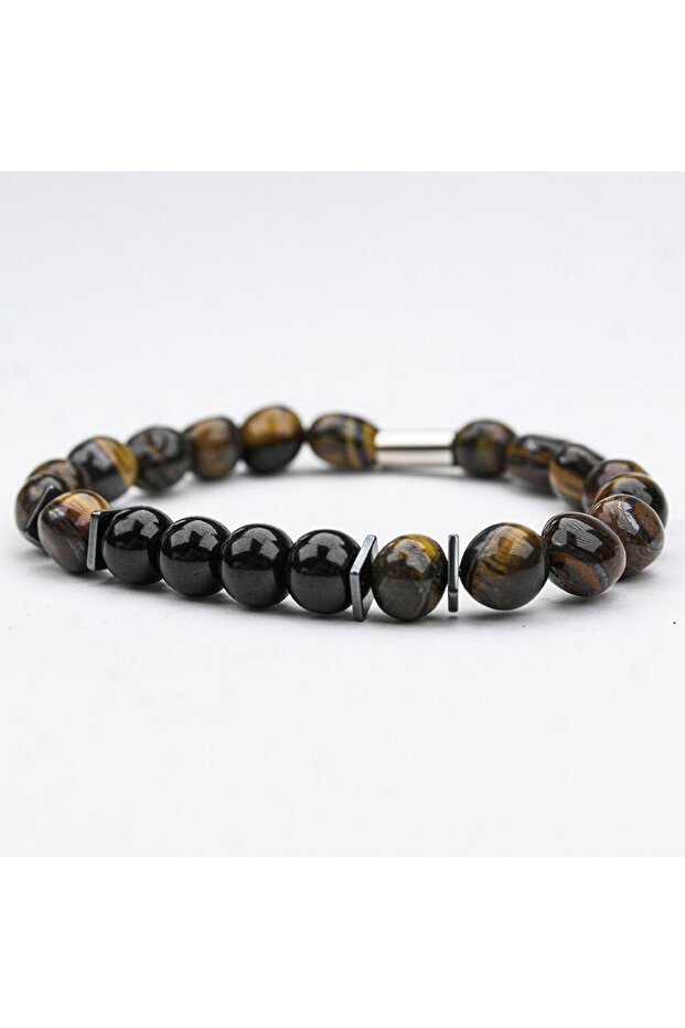 Tiger Eye and Oltu Stone Fishing Rod Rubber Bracelet