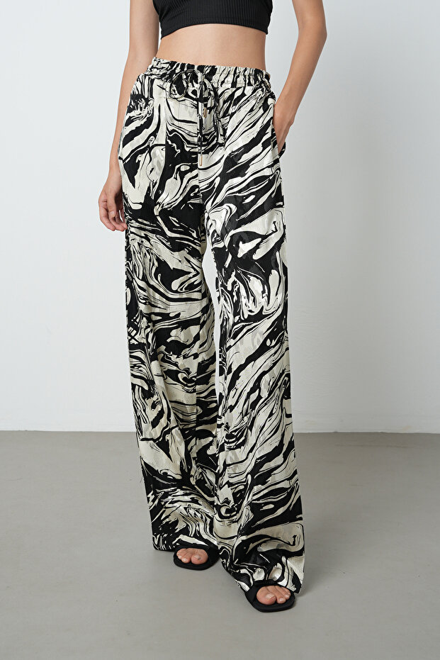 Women's Fluid Patterned Wide-Leg Pants with Elastic Waist