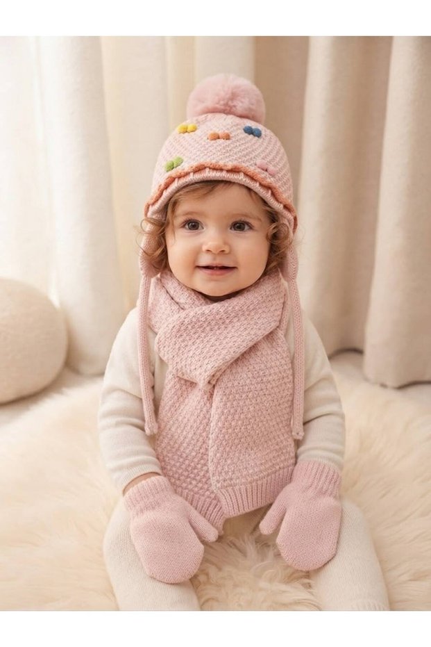 0-18 Months Baby Girl Scarf Beanie Gloves Set of 3