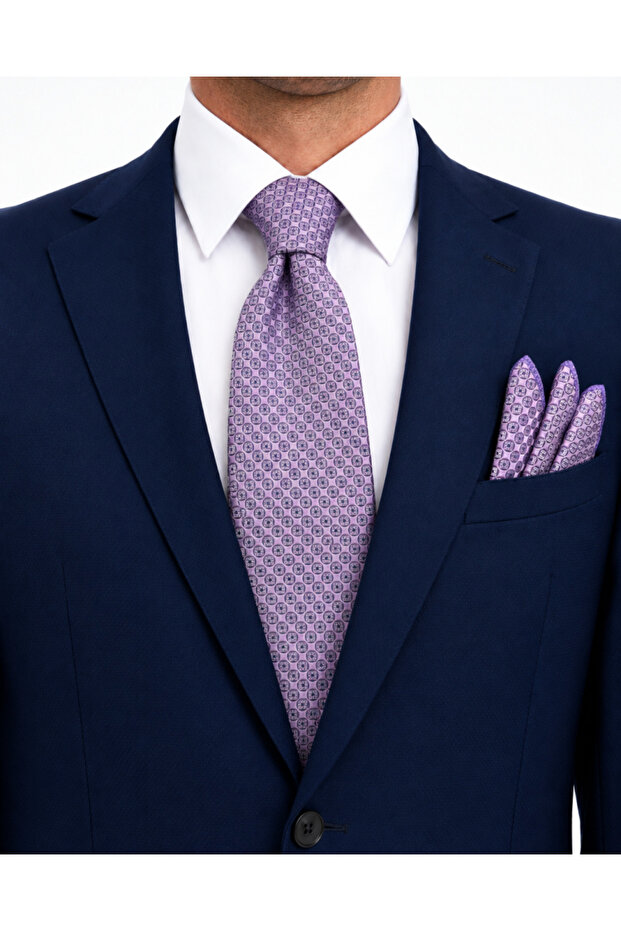 8 cm Lilac Patterned Tie and Handkerchief Set