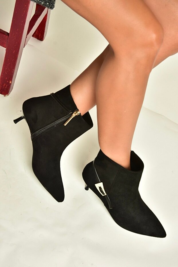 Z518031102 Black Suede Thin Heeled Women's Boots