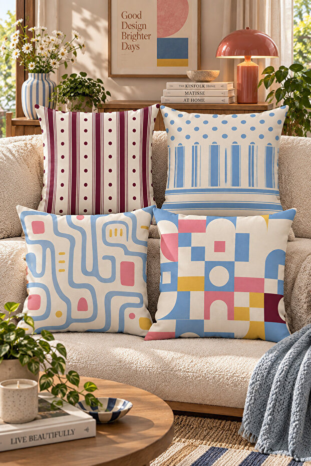 Double-Sided Printed 4-Piece Throw Pillow Cover 6Eld9