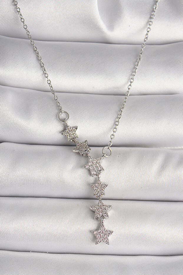 316L Steel Silver Color Chain Zircon Stone Star Model Women's Necklace