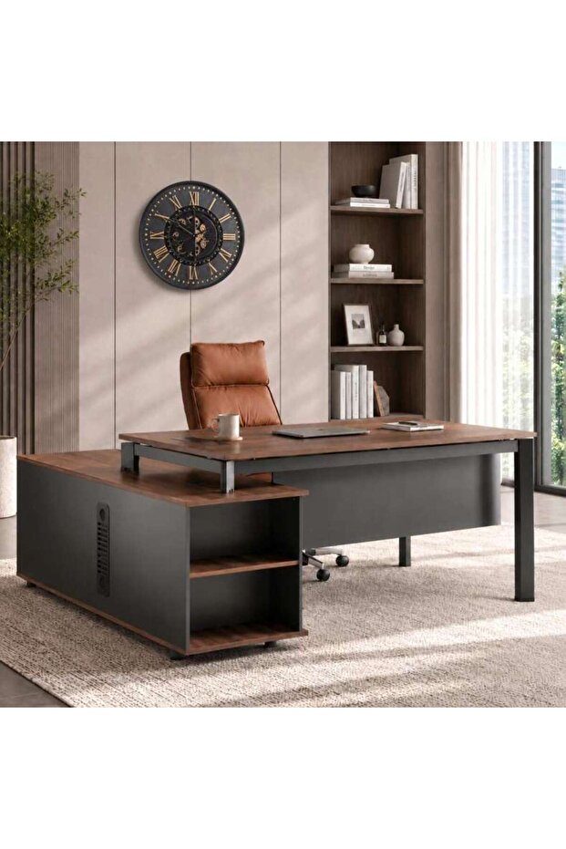 SCHRUTE OFFICE DESK RIGHT SIDE RETURN 180CM - DARK BROWN & DARK GREY