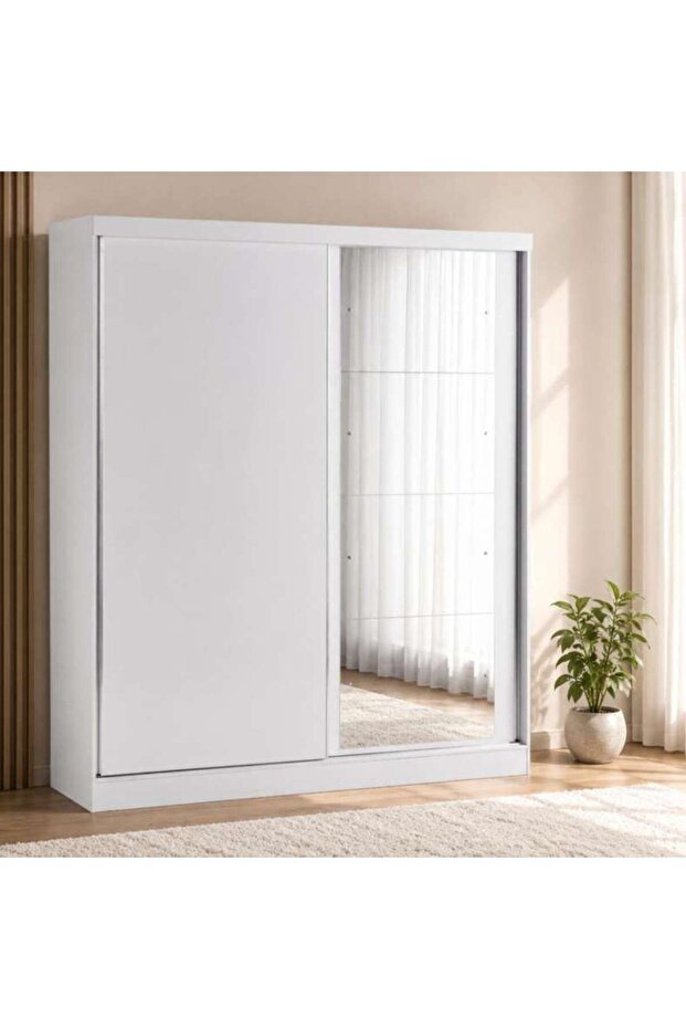 FLEXO 2 DOOR SLIDING WARDROBE WITH MIRROR - WHITE