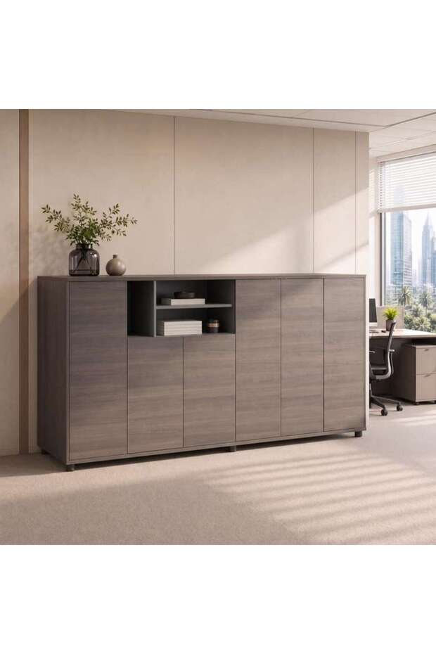 BEESLY OFFICE CABINET MEDIUM - DARK OAK & MIDDLE GREY